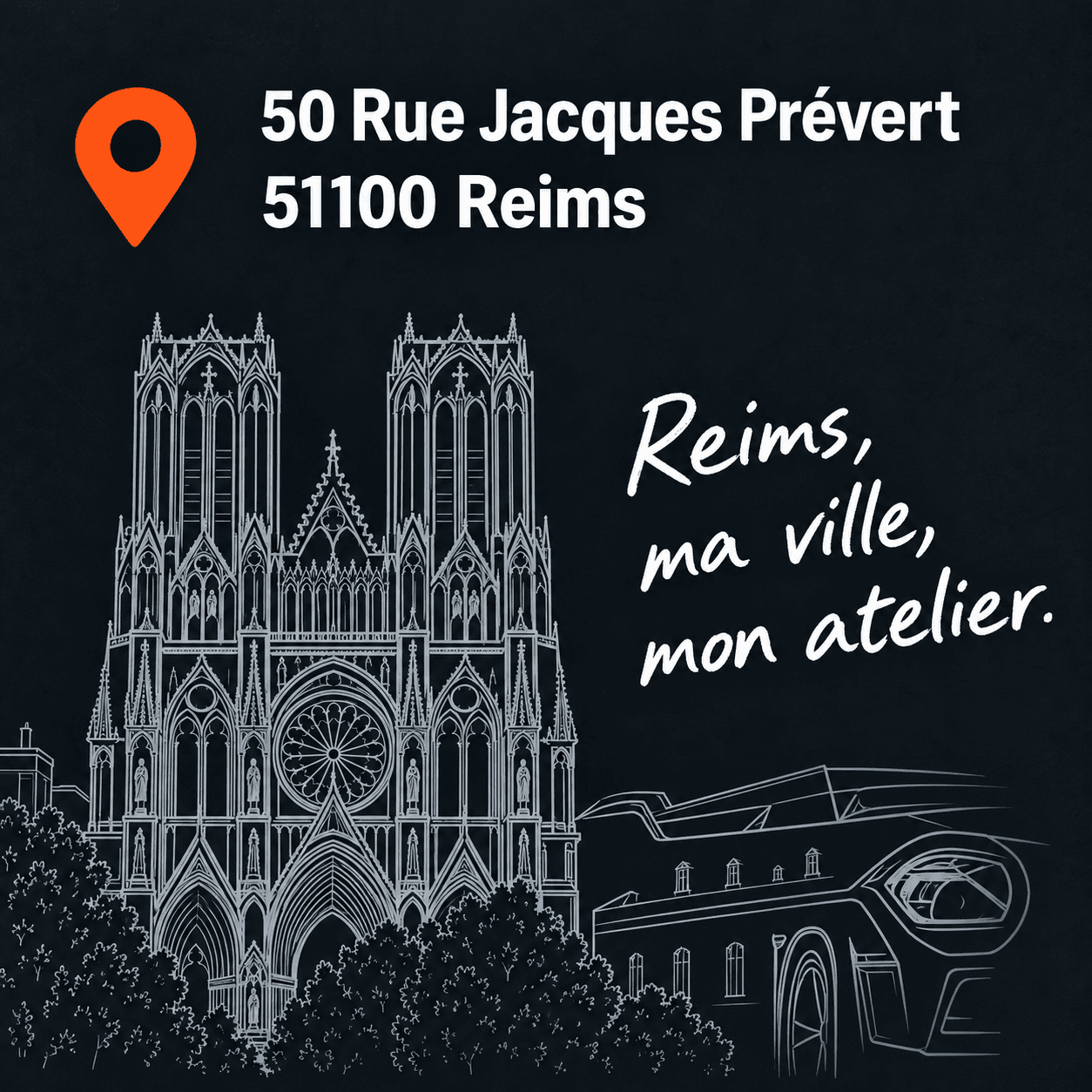 50 rue Jacques Prévert, 51100 Reims. Reims, ma ville, mon atelier.